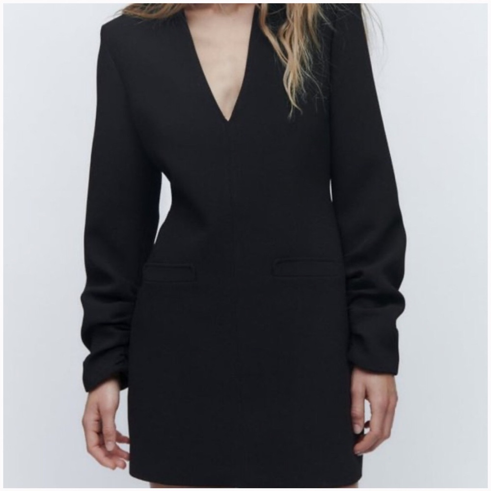 V-Neck Long Sleeve Black Mini Dress